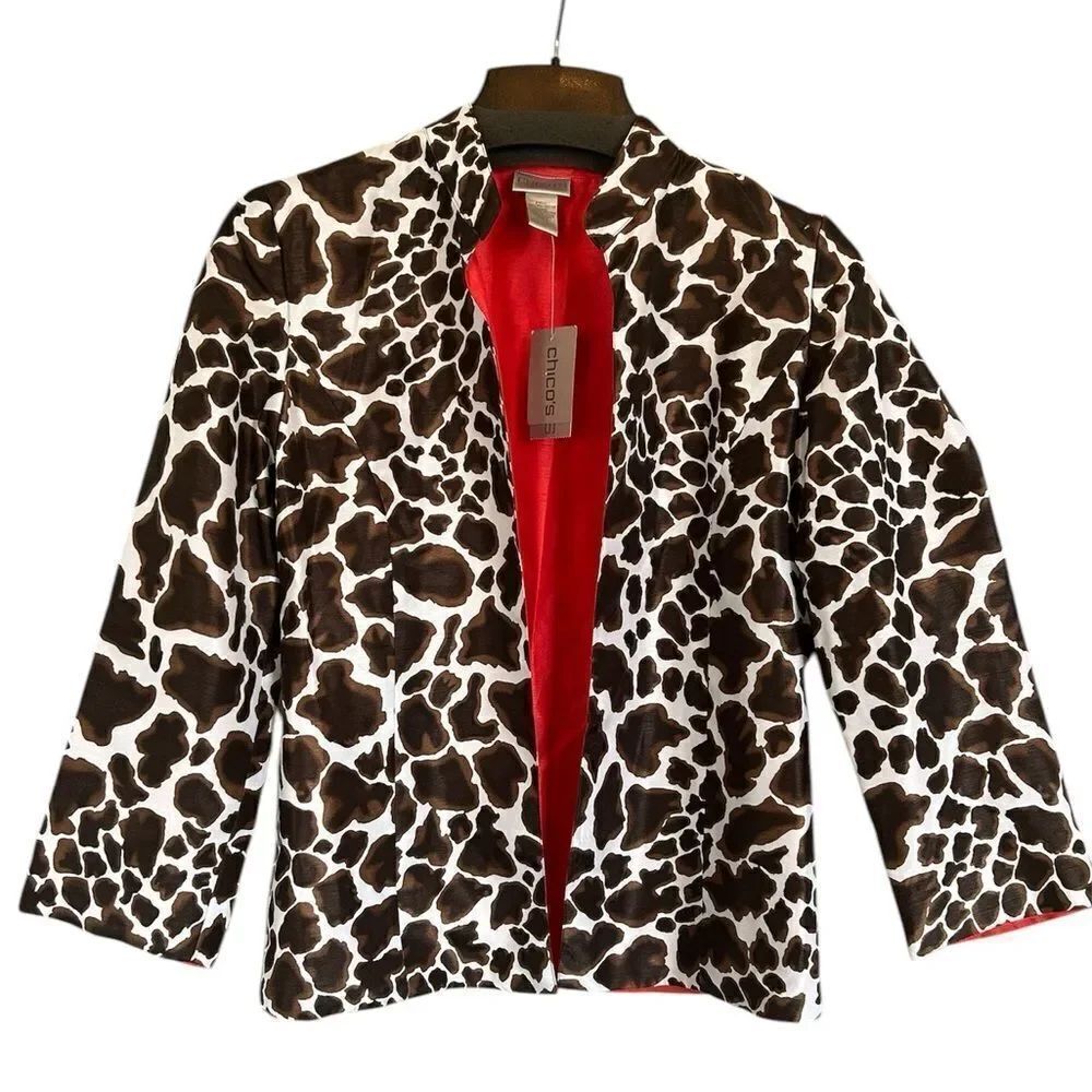 NWT Chico's Reversible Giraffe "Gale"  3/4 Sleeve Blazer Jacket Blazer 0/S